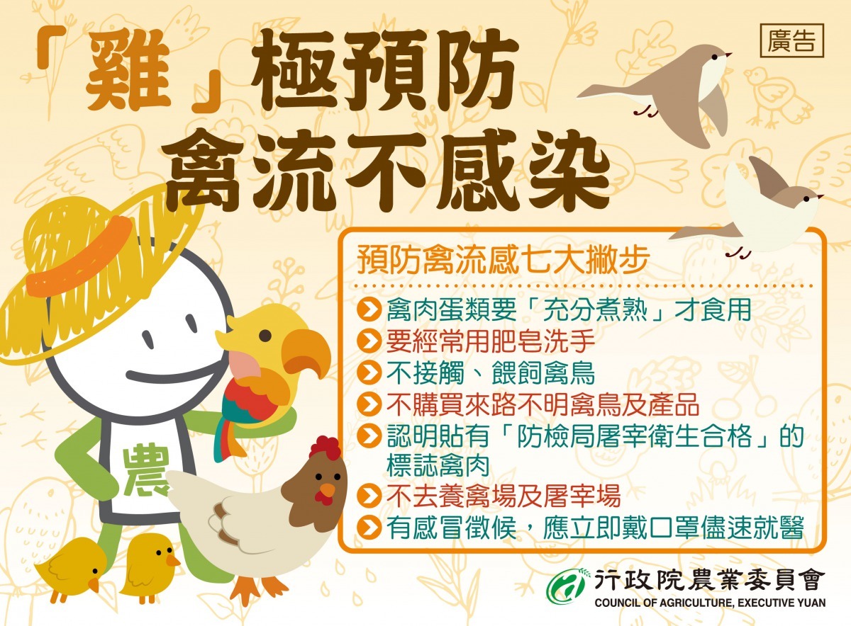 預防禽流感七大步驟 。/取自行政院農委會