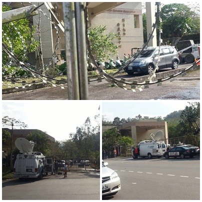 圖上:台北市立動物園的野生動物檢疫救傷中心，圖下左及右:眾家媒體早早就到動物園的公務車入口處聚集卡位。  李娉婷/攝