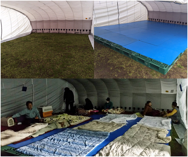 充氣式避難所內鋪設了130塊棧板、100張塑膠墊，並備有60張毯子，方便飼主過夜。 取自PWJ