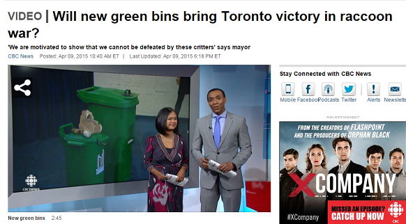 新的垃圾桶能否戰勝浣熊? 成為多倫多媒體的熱議話題。 取自網路