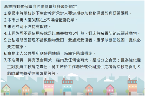 「高雄市動物保護自治條例」的相關條文。 瑭芯/製