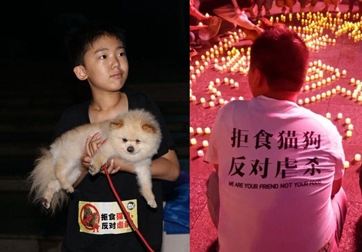 中國愛狗人士跨省市舉辦祈福活動，呼籲「拒食貓狗.反對虐殺」。 取自網路