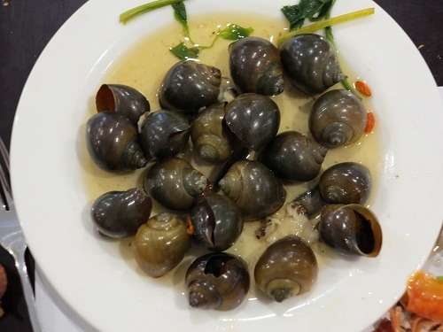 在東南亞國家的飯店可以吃到福壽螺，不少台灣觀光客以為是田螺。蕭士塔/攝