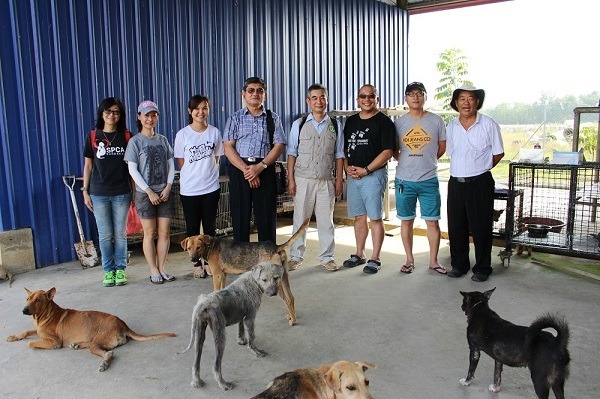 中華民國保護動物協會（左四）參訪馬來西亞當地動保組織，並對收容環境提出改善建議。　李娉婷/攝