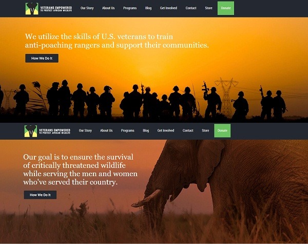 從VETPAW的官網設計,就不難體會這群從前線撤退的美國軍人,如何以保護野生動物作為新志業。取自VETPAW官網