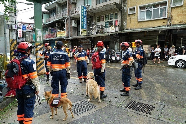 日本緊急救難隊帶領夢之丞（左）與浩克（右）至新店區尋找失蹤林男。 取自A-PAD