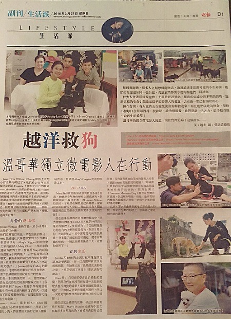 Jeremy和Brian、Chris到台灣拍攝愛媽、狗場，及把流浪狗送至海外的新台灣影像，成為溫哥華文媒體採訪的對象。Jeremy/提供