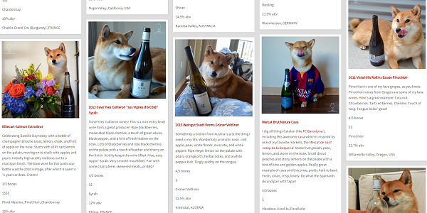 SUKI的部落格很有看頭，除了用骨頭數做評量給分，還有SUKI千變萬化的主題照片。取自Shiba Sommelier