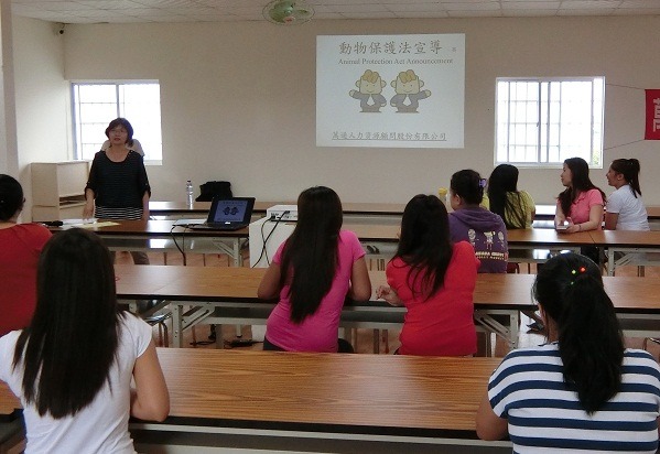 台南市動保處首次到外勞宿舍進行動保法令宣導。 蕭士塔/攝