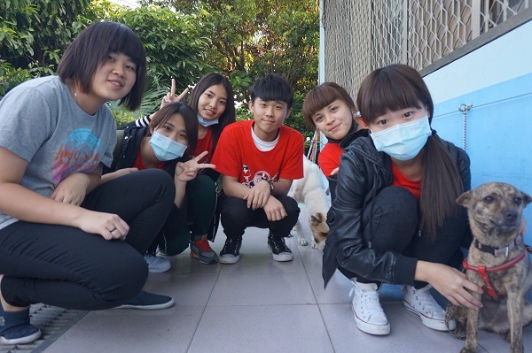 大專院校公益性社團、動保社團到灣裡動物之家進行志工服務。蕭士塔/攝
