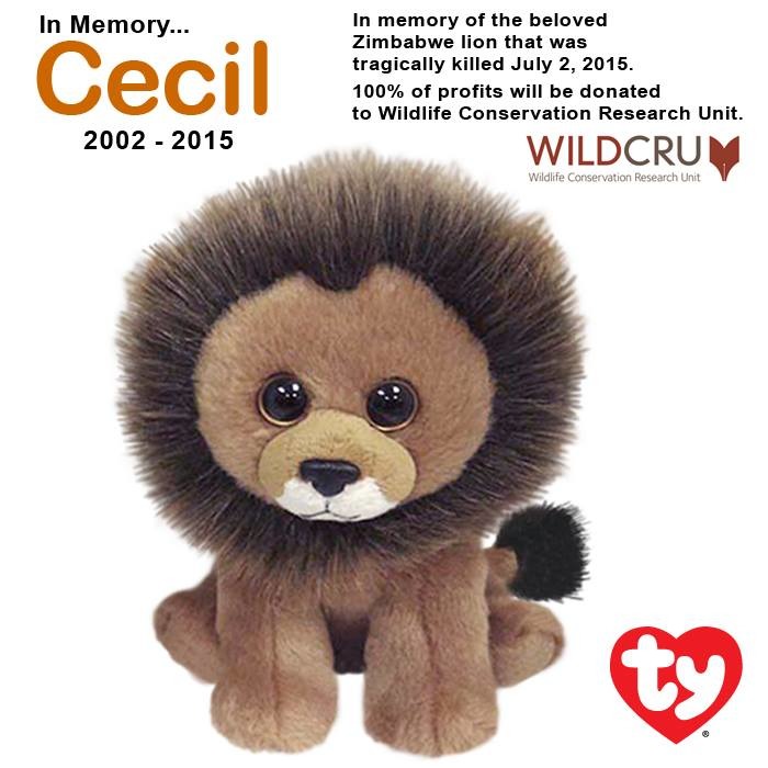 美國知名絨毛玩具商Ty Inc.也將在9月底販售賽西爾絨毛娃娃，並將所得全數捐給牛津大學的野生動物保育單位。　取自Ty Inc.臉書