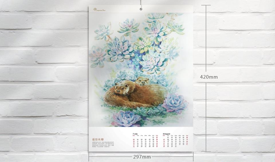 繪者解釋，這次的掛曆為雙月掛曆，故2個月內會看到同1種動物，因為他希望購買的人可以更珍惜、培養對野生動物的熟悉感、及更多認識。　金品繪/提供