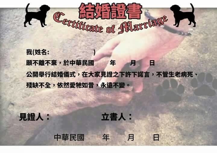 已經設計好的活動當天結婚證書，各位飼主也趕緊和家中的寵物一起宣誓一下吧！　取自活動專頁
