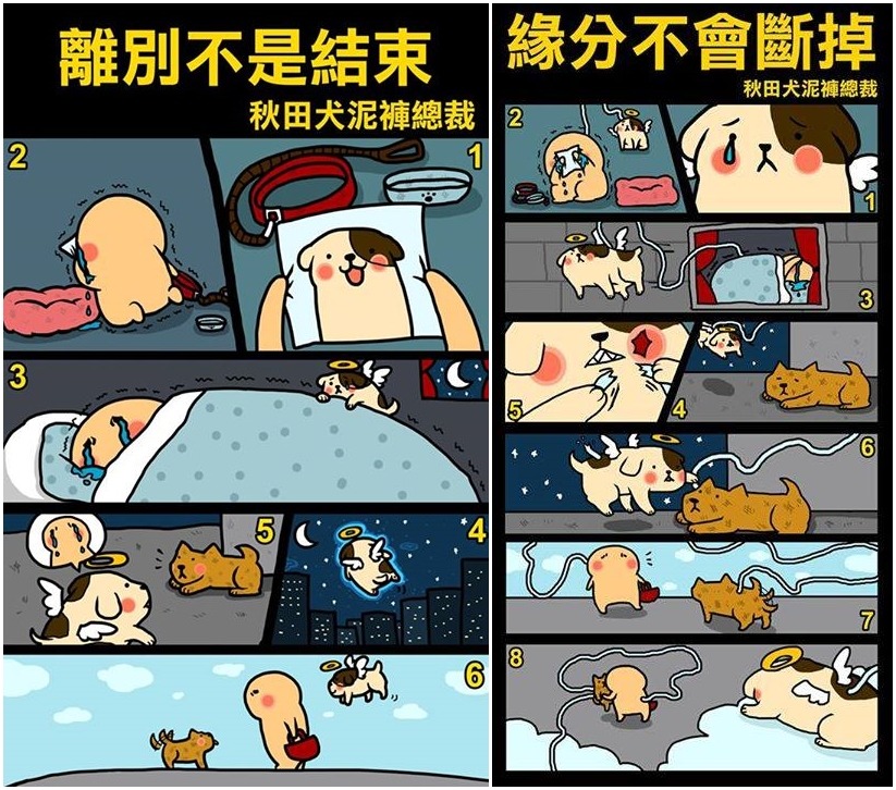 秋田犬泥褲總裁也曾因粉絲的狗狗過世，而畫圖安慰飼主。　秋田犬泥褲總裁/提供
