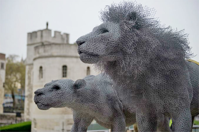 近看藝術家肯德拉的作品,雖然是用鐵絲製作,卻覺得線條相當柔軟。 取自Kendra Haste臉書