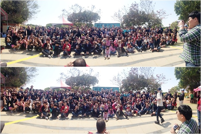 大合照需要用全景模式才能將所有人塞到鏡頭內，而原本個頭就嬌小的約約，更是消失在畫面中。　董為劭/攝