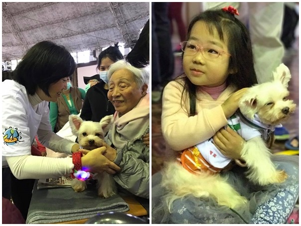 台灣拜耳舉辦玩科學日活動，當天找來6位狗醫生參與，長輩與小孩看到狗都相當開心。　取自Taiwan Dr.Dog臉書