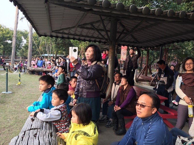 頑皮世界野生動物園的大象愛麗美表演，民眾拿起手機錄影。  王怡蓁/攝