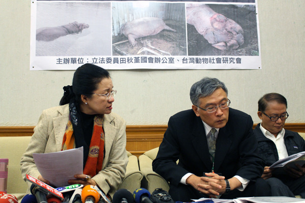立法委員田秋堇認為政府應給予動物法律保障。　何宜/攝