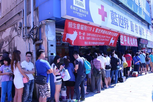 照生會今早在藍世界動物醫院樹林分店舉辦送養會，吸引近200位民眾到現場。  何宜/攝