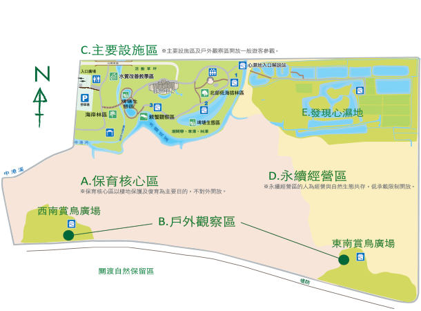 關渡自然公園園區內地圖。　取自關渡自然公園官網