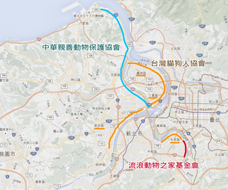 目前有3個協會向高灘處登記地段，而台灣之心將協助捕捉、運送及結紮費用。（地段劃分並未精確、僅供參考）　何宜/製表