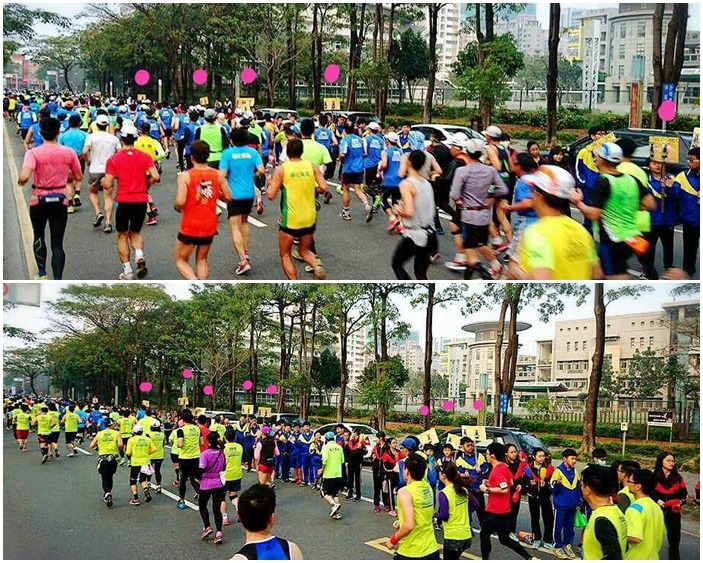 粉紅圈圈處都是左營國中的學生舉著老黑的告示。　謝秀吟/提供