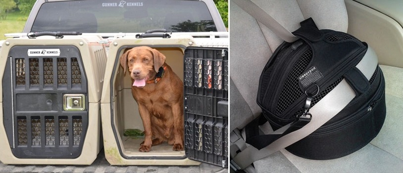 圖左為Gunner Kennel G1 Intermediate,圖右為Sleepypod所生產的Mobile Pet Bed,可扣上車內的安全帶,減緩撞擊力道。 取自Gunner Kennel、Sleepypod