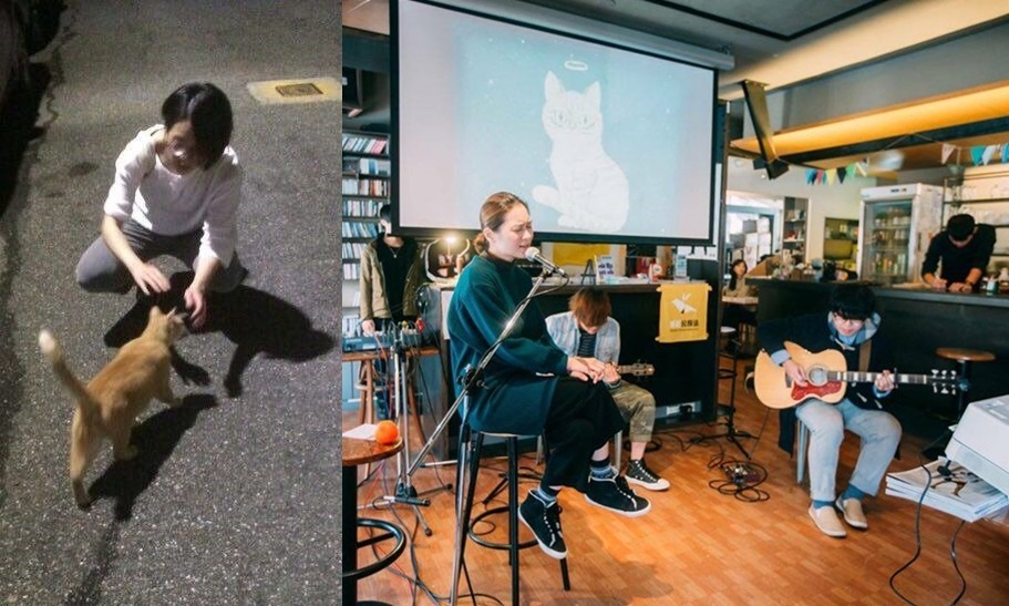 圖左為意倩和大橘，圖右為大橘子音樂追思會。　林瑪黛/提供