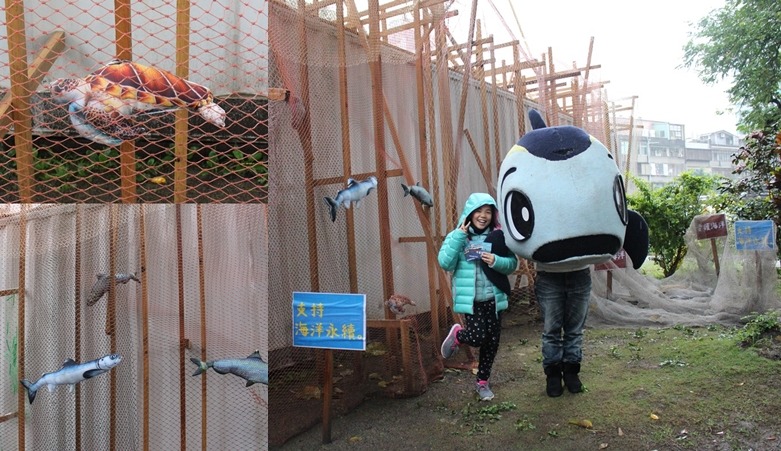 展覽室外，有真的漁網布置成的圍網示意牆。真正的圍網捕魚的區域，要比這個大上許多。　黃靖雅/攝