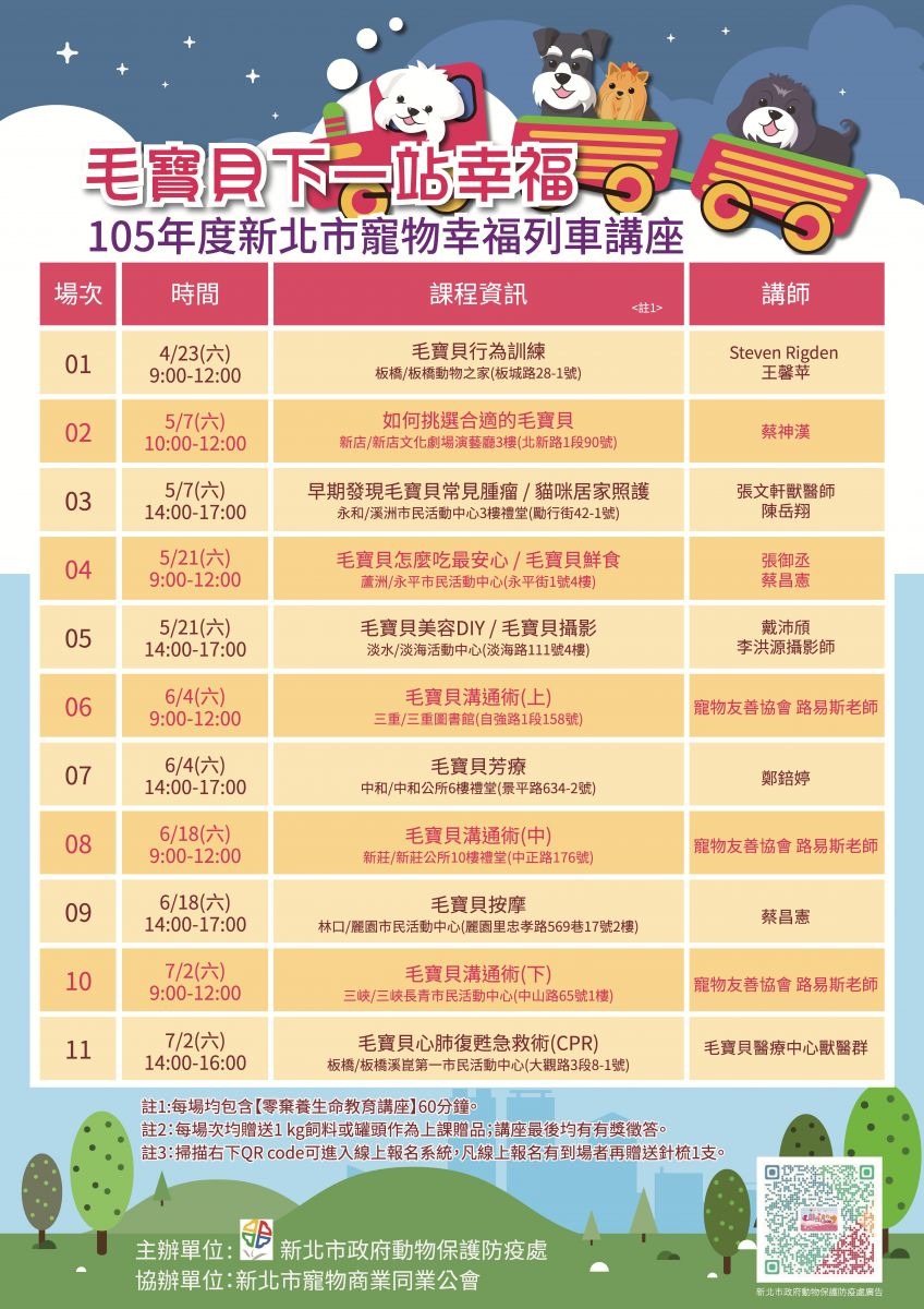 從4/23開始到7/2都有課程可參加。 新北市動保處/提供