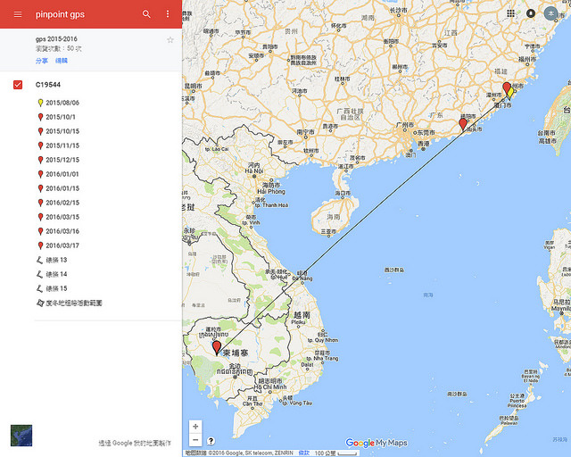 C19544栗喉蜂虎遷徙路徑圖。金管處/提供