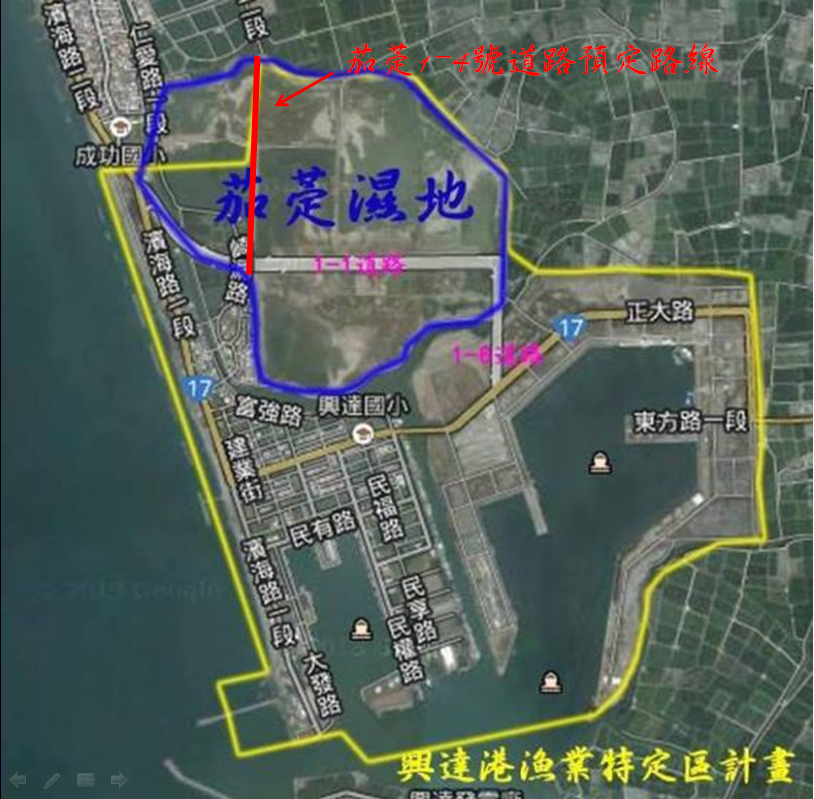 1-4道路將把茄萣濕地切割得更破碎。　中華鳥會/提供