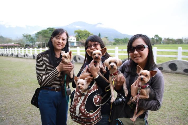 有了狗狗的牽絆，棠棠媽(右)跟抖抖媽(左一)與狗友間的感情，就像一家人一樣，經常一同出遊。　棠棠媽/提供