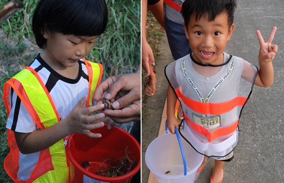 小朋友也一起護蟹。　黃靖雅/攝，取自減碳愛綠島