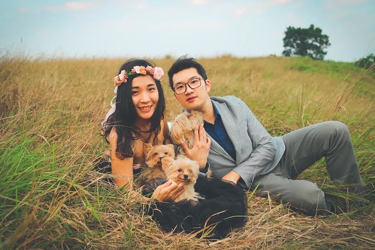 棠棠媽在自己拍婚紗後，才發現要讓全部的狗狗一起看鏡頭，實在不是容易的事。但她認為，這樣也沒關係，反而比較自然。　棠棠媽/提供