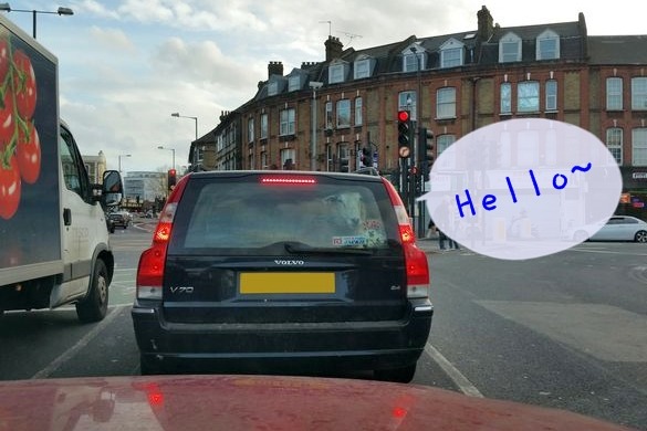 英國倫敦一名男子駕車等紅燈時,赫然發現有隻羊在盯著他看。 取自英國《鏡報》