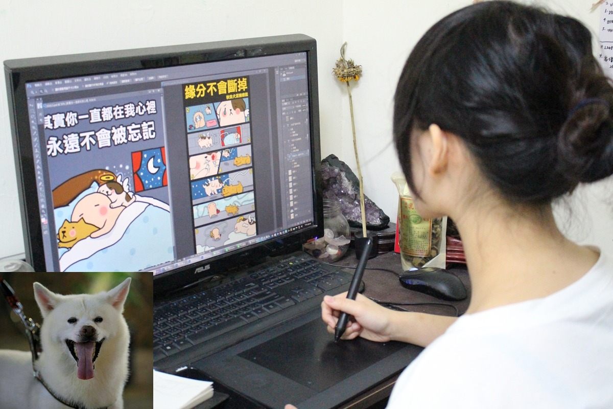 寶總監下班後的時間，幾乎全用來畫圖。　黃靖雅/攝、秋田犬泥褲總裁/提供