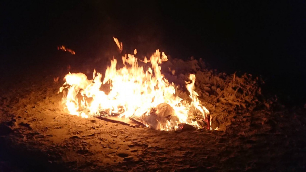 豬隻屍體就地焚毀後，灑生石灰就地掩埋。圖／台南市動保處提供