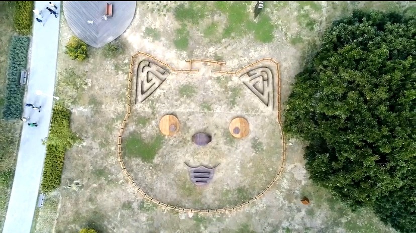 從高空俯瞰,寵物遊憩專區就是一個狗頭形狀,趣味性十足。圖/水道博物館提供