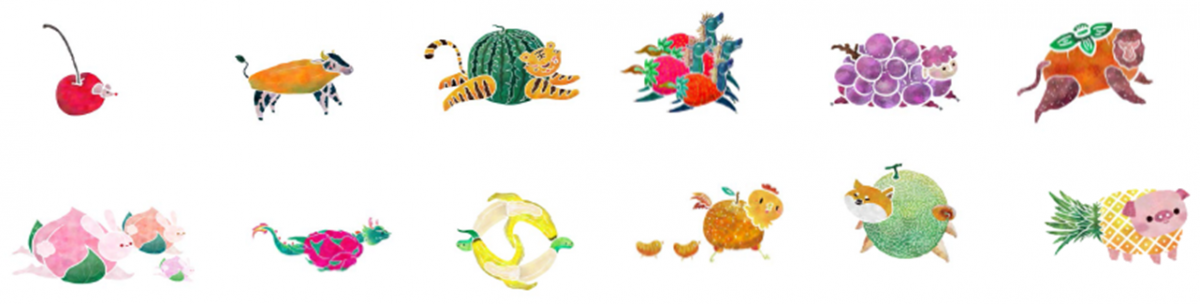 URS127玩藝工場舉辦的「The Animal of Fruits in Dadaocheng」當動物遇上水果-插畫展行動，預計展出「12生肖系列」12張原畫作品。台北市都市更新處/提供