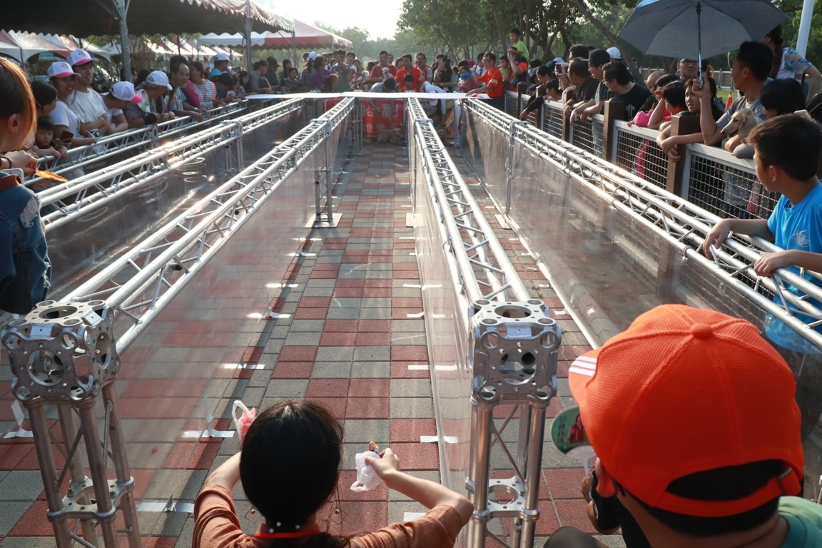 台南市動保處舉辦「2018 RUNNING DOG！」寵物運動趴，藉以提昇寵物運動公園利用率。高維奇／攝