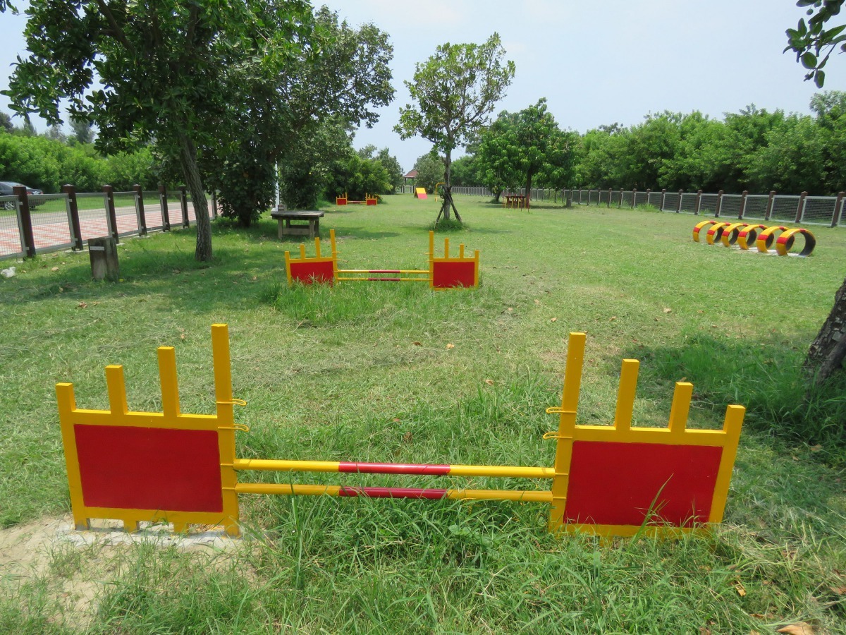 寵物運動公園的運動遊樂器材最近剛整修完畢。高維奇/攝
