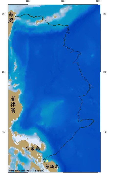玳瑁「魷魚絲」洄游路徑圖。林務局提供。