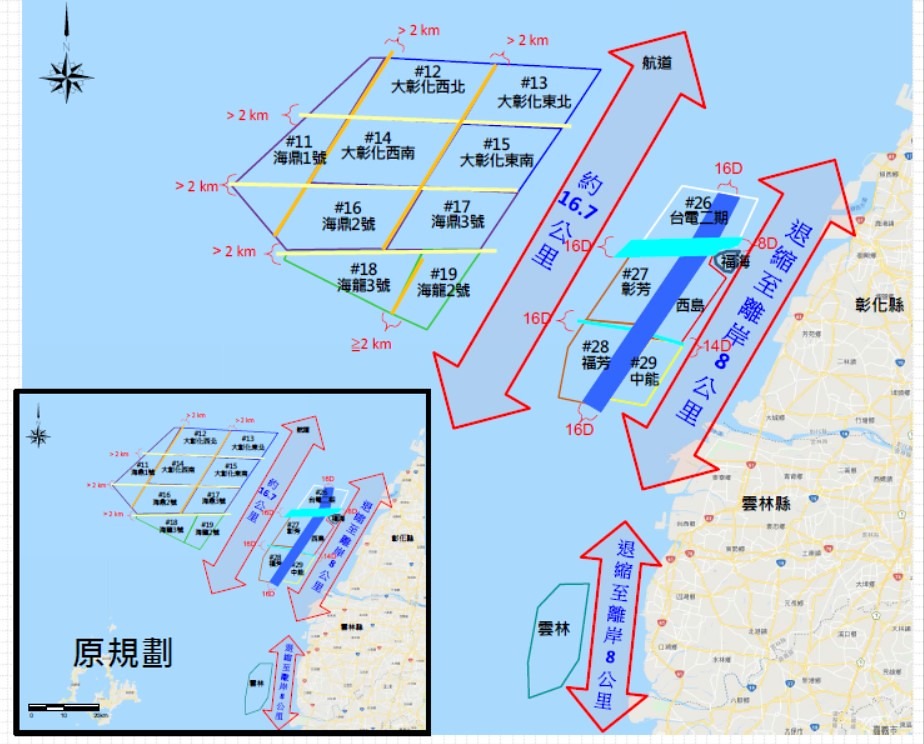 彰化雲林風場預留的鳥類廊道。資料來源：環評書件