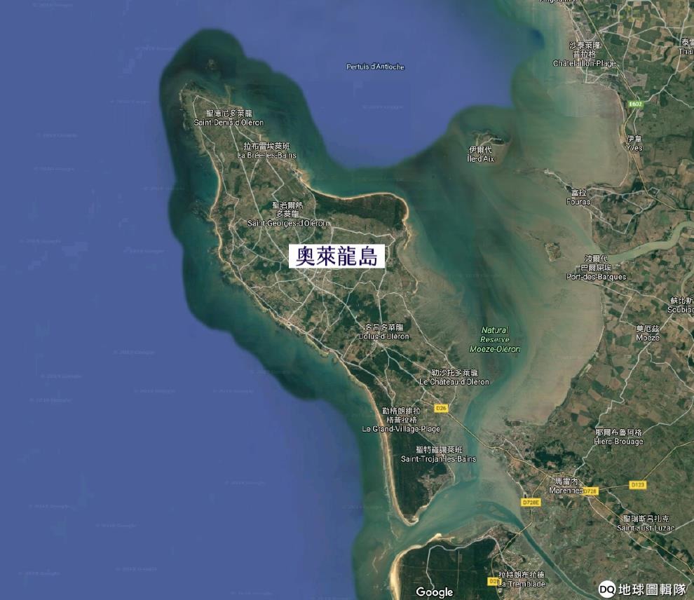圖為島嶼奧萊龍島，它和法國本土只靠著一條高速公路相連。 地球圖輯隊