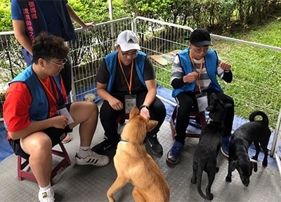 龍華科大藍鵲志工與這群毛小孩們盡情玩耍,珍惜短暫相處時光。龍華科技大學/提供