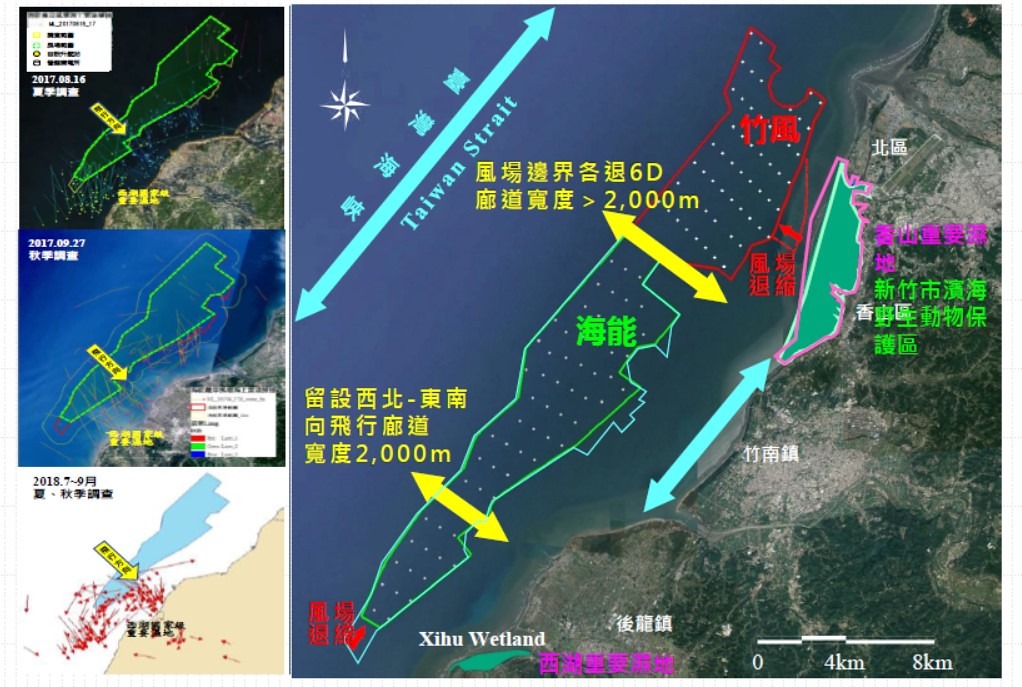 新竹苗栗風場預留的鳥類廊道。資料來源：環評書件