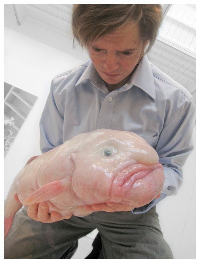 一名男子手裡捧著被封為「世界第一醜」的水滴魚Mr Blobby。 Photo: Mr. Blobby Fish