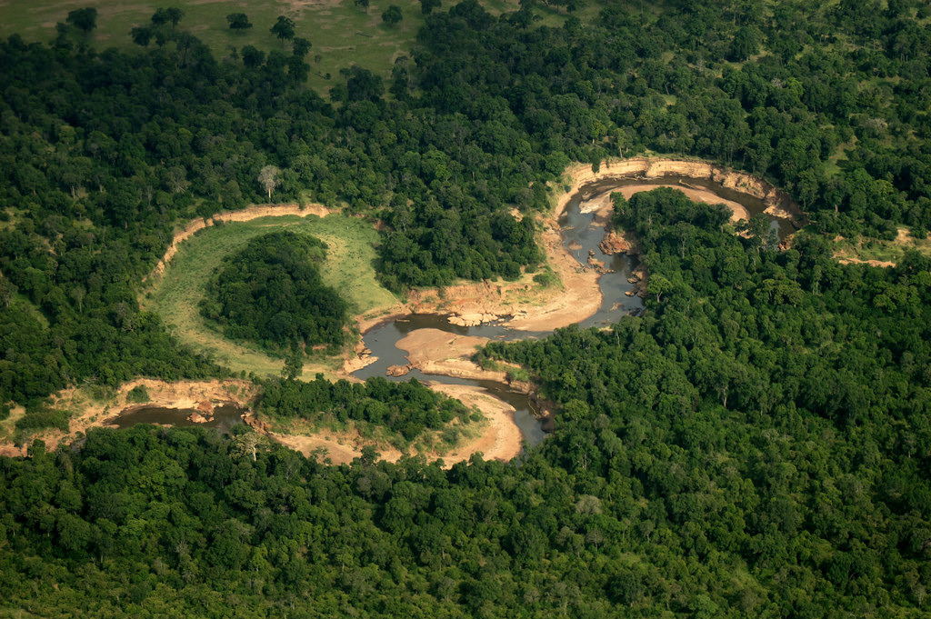 從高空中可以看到蜿蜒的馬拉河。馬拉河有「非洲血河」之稱，在豐水期時會形成急流，阻礙野生動物渡河，不時會有動物在渡河時淹死。 Photo: colinjackson1972